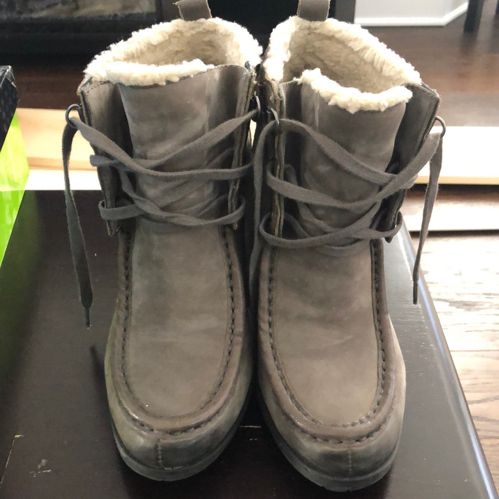 grey wedge boots